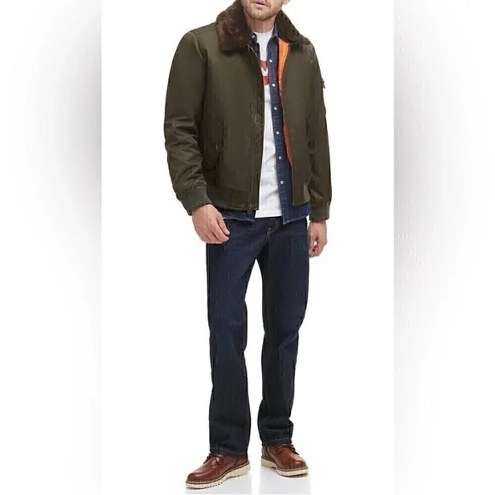 LEVI'S Men's Jacket Flight Bomber Jacket with a Faux Fur Removable Collar M $250